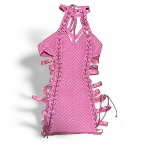 Club Exx Dolls Kill Pink Faux Leather Strappy Sides Mini Dress